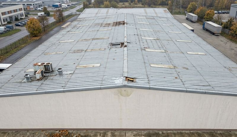 Skorodowany dach hali przemysłowej z góry